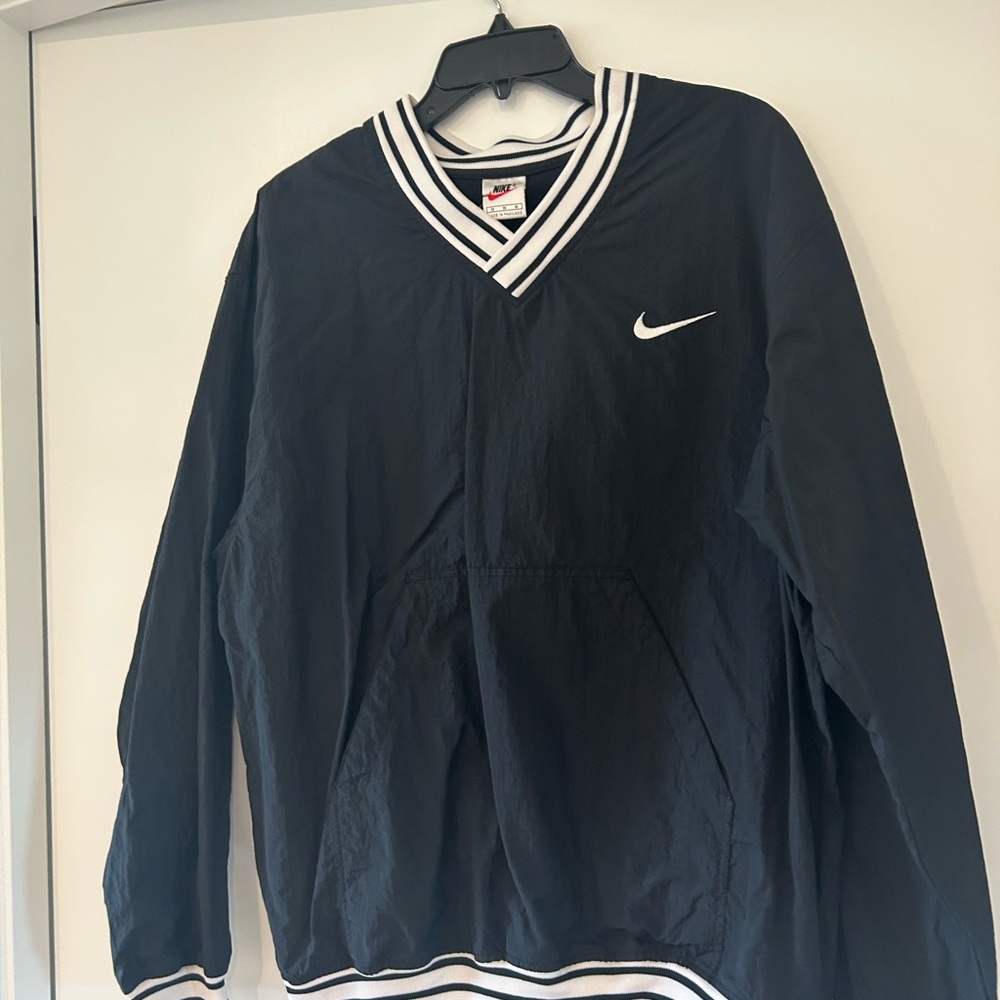 Nike Black Windbreaker Pullover with White Striped Collar